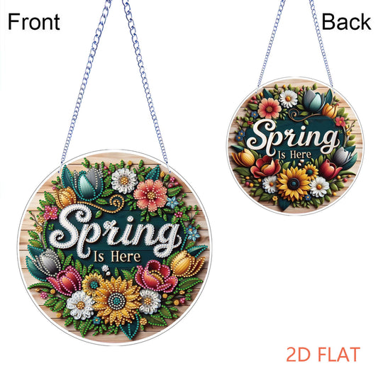 Spring Floral DIY 2D Flat Acrylic Diamond Painting Hanging Pendant Home Decor