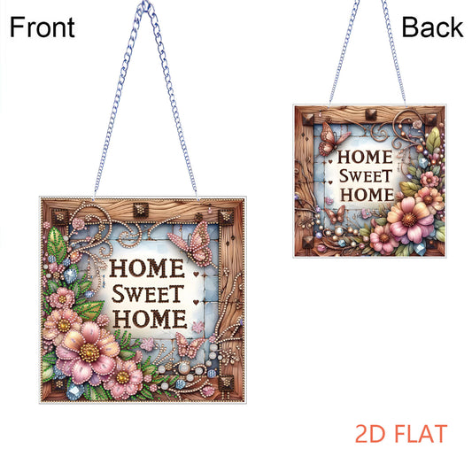 Floral Home Sweet DIY 2D Flat Acrylic Home Diamond Painting Hanging Pendant