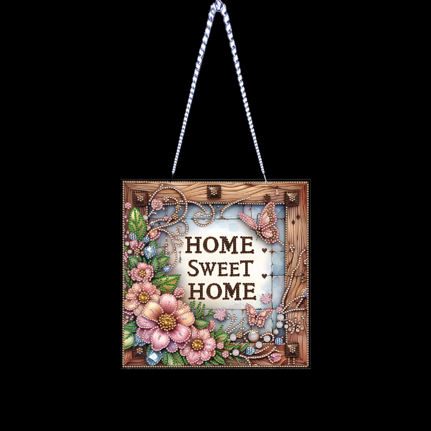 Floral Home Sweet DIY 2D Flat Acrylic Home Diamond Painting Hanging Pendant