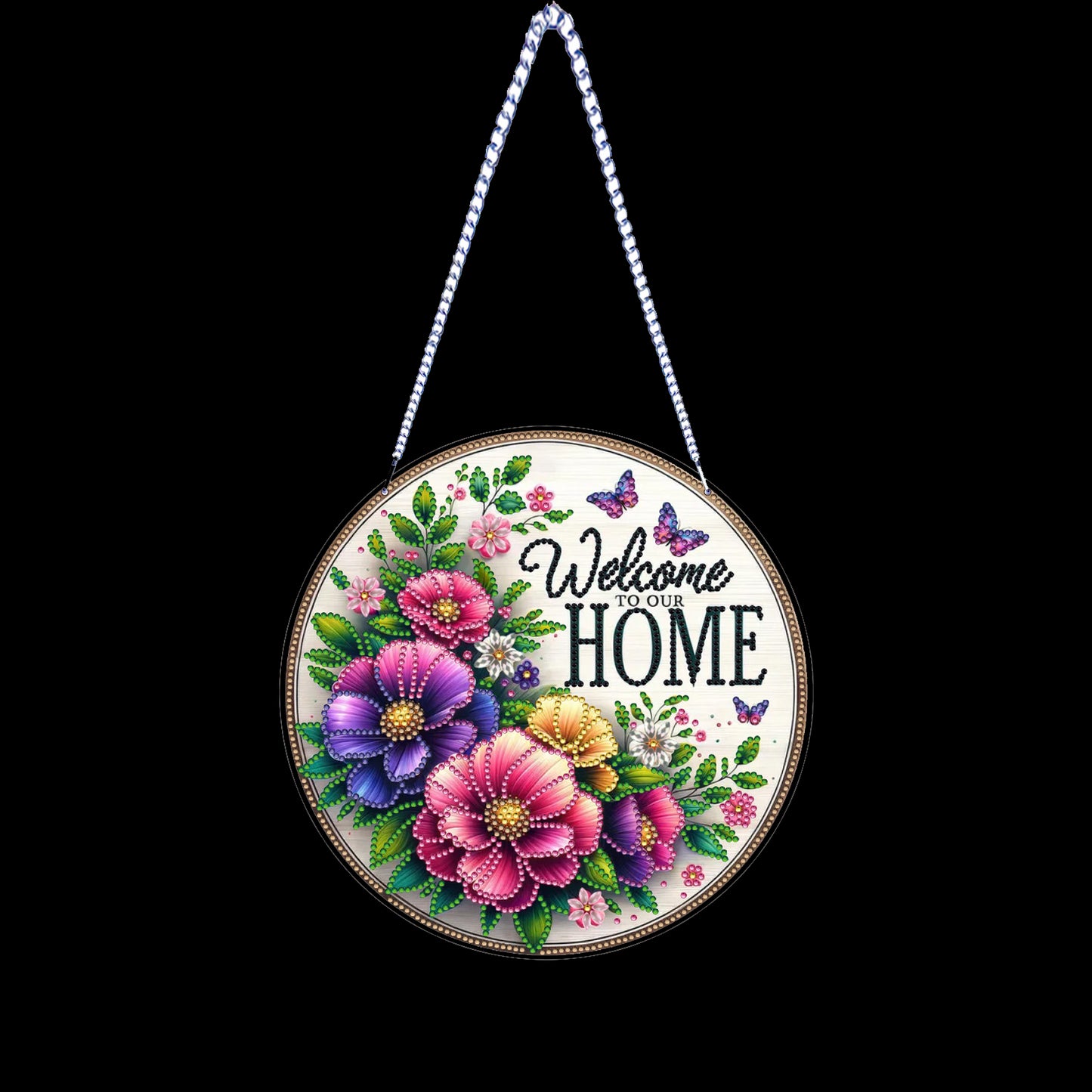 Welcome Home Floral DIY 2D Flat Acrylic Home Diamond Painting Hanging Pendant