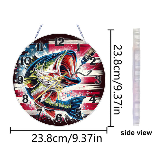 Big Fish 2D Flat DIY Acrylic Diamonds Painting Clocks for Living Room Decoration