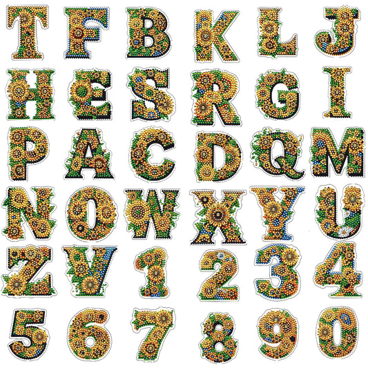 36Pcs Alphanumeric 2D Acrylic DIY Diamond Painting Magnet Special-Shaped Diamond