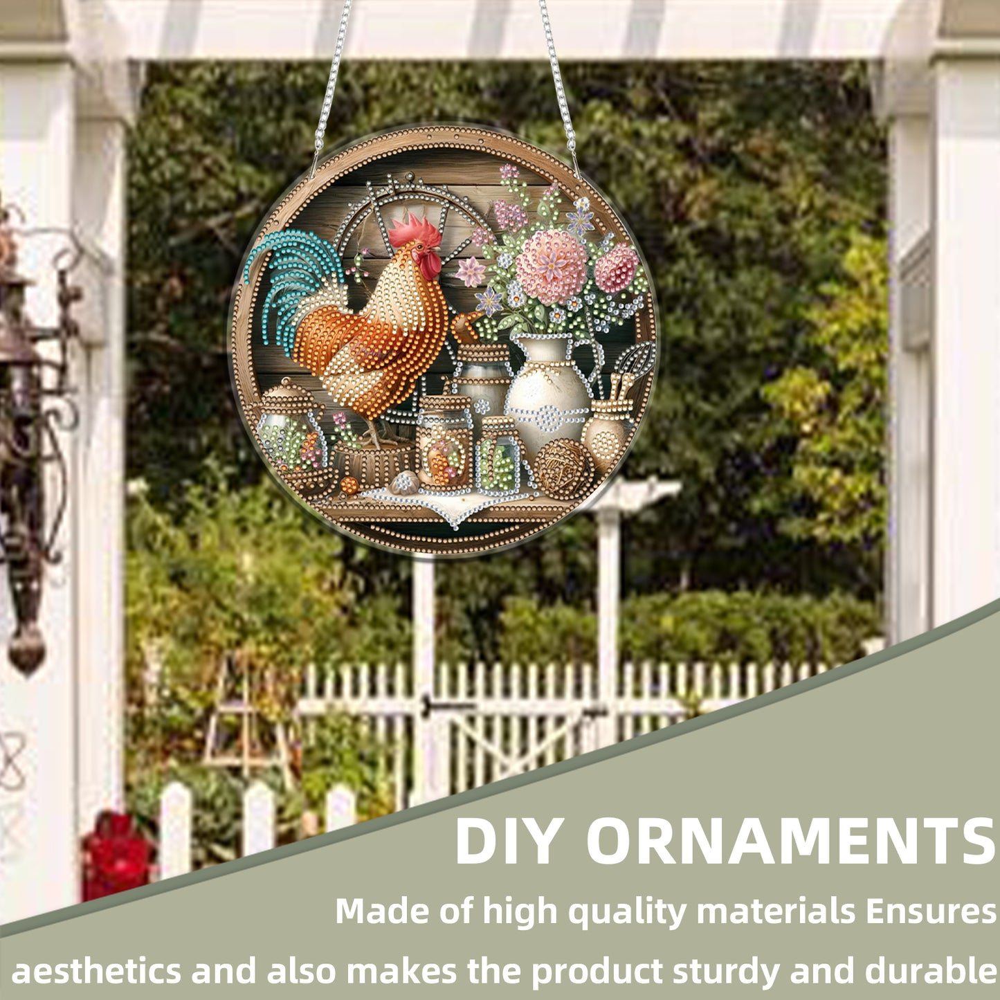 Rooster 2D Flat DIY Acrylic Diamond Art Pendant Craft Kit for Home Wall Decor