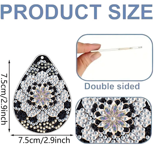 Mandala 12Pcs 2D Flat DIY Diamond Painting Keychain PVC Crystal Painting Keyring