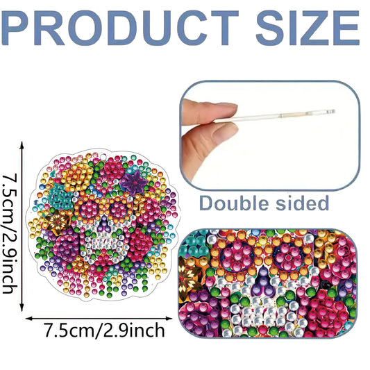 12Pcs 2D Flat DIY Diamond Painting Keychain Crystal Painting Keyring Key Storage