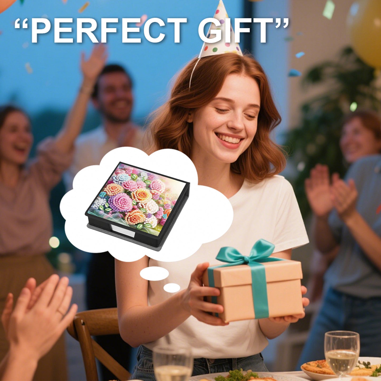 Rose PU DIY 5D Diamond Painting Note Box w/160 Sheets for Office Home School