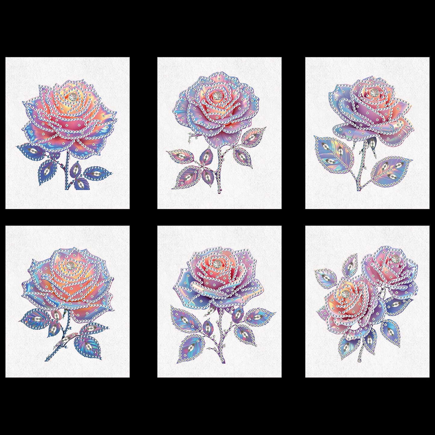 6pcs Rose DIY Diamond Art Greeting Cards with Envelopes for Adults Beginner