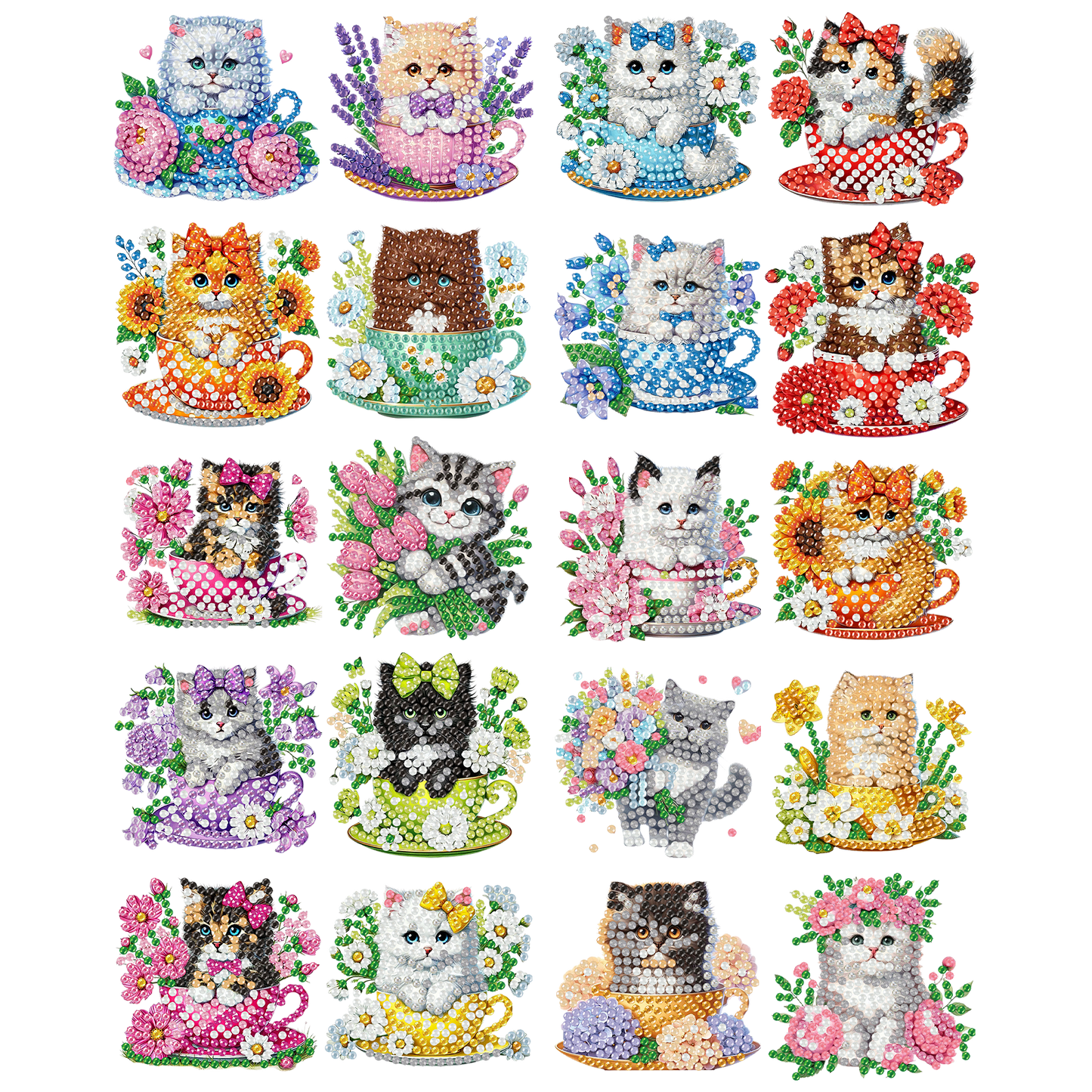 20Pcs Cat DIY Diamond Painting Magnets Kits for Beginners Adults DIY Crafts