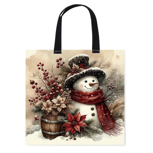 Holly Christmas Snowman Canvas Tote Bag Cross Stitch Set for Adults 11CT 40x40cm