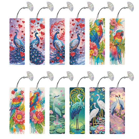12Pcs Animal DIY Diamond Painting Bookmarks for Book Lovers Mosaic Art Supplies