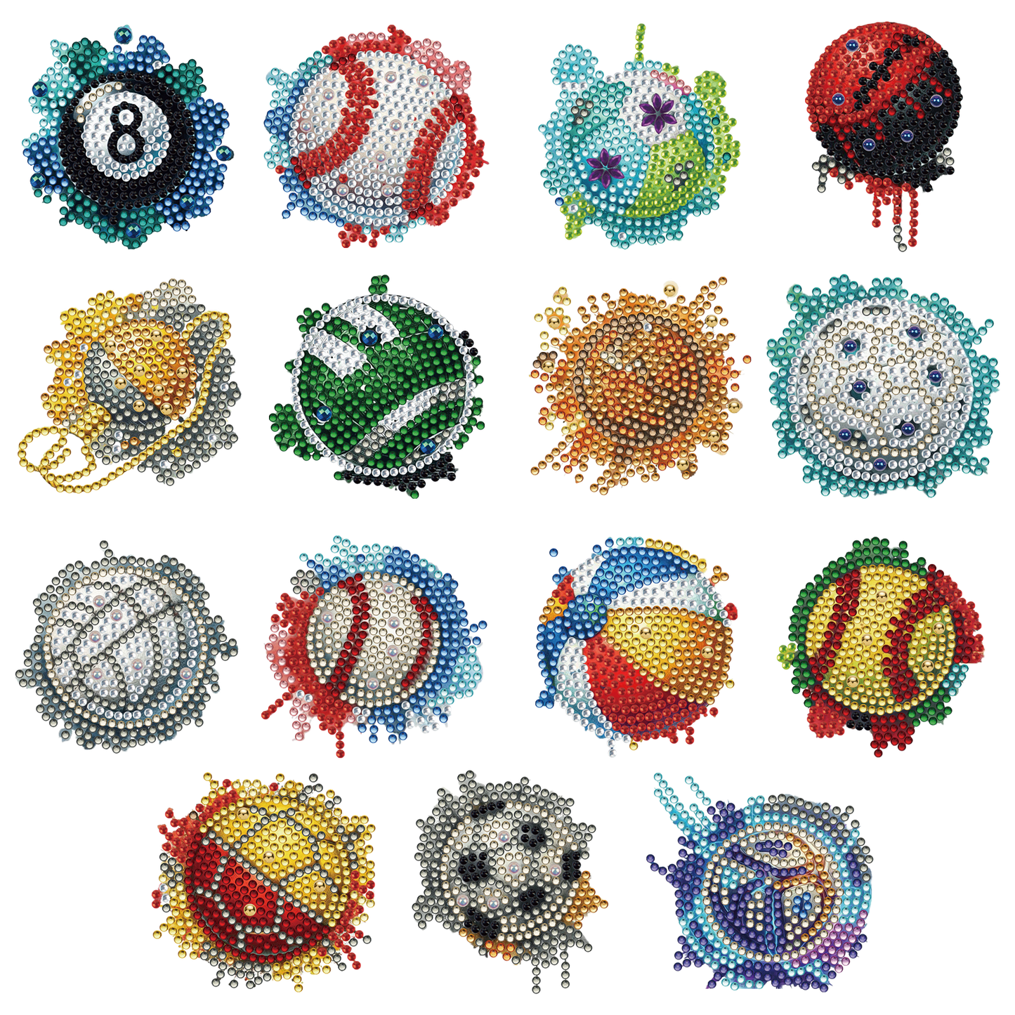 15pcs Ball 2D Acrylic DIY Diamond Art Fridge Magnet Kit for Home Car Decor