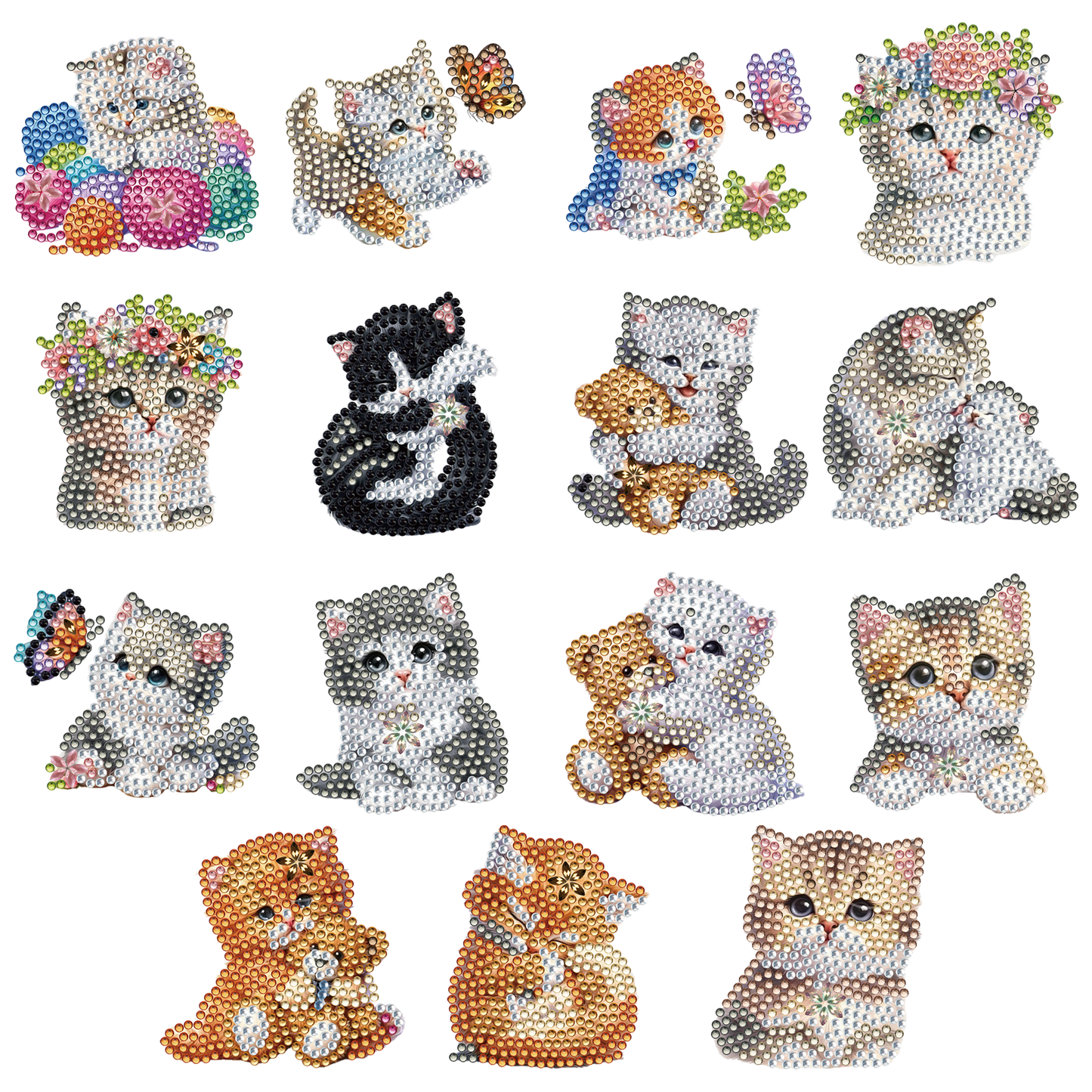 15pcs Kitten 2D Acrylic DIY Diamond Art Fridge Magnet Kit for Home Car Decor