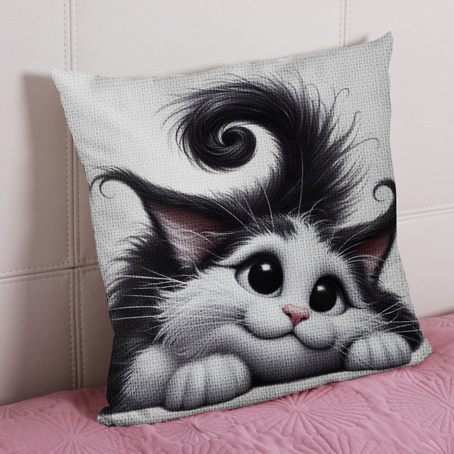 Cat 11CT DIY Stamped Cross Stitch Pillow Kit 45x45cm for Adults Home Decor (D)
