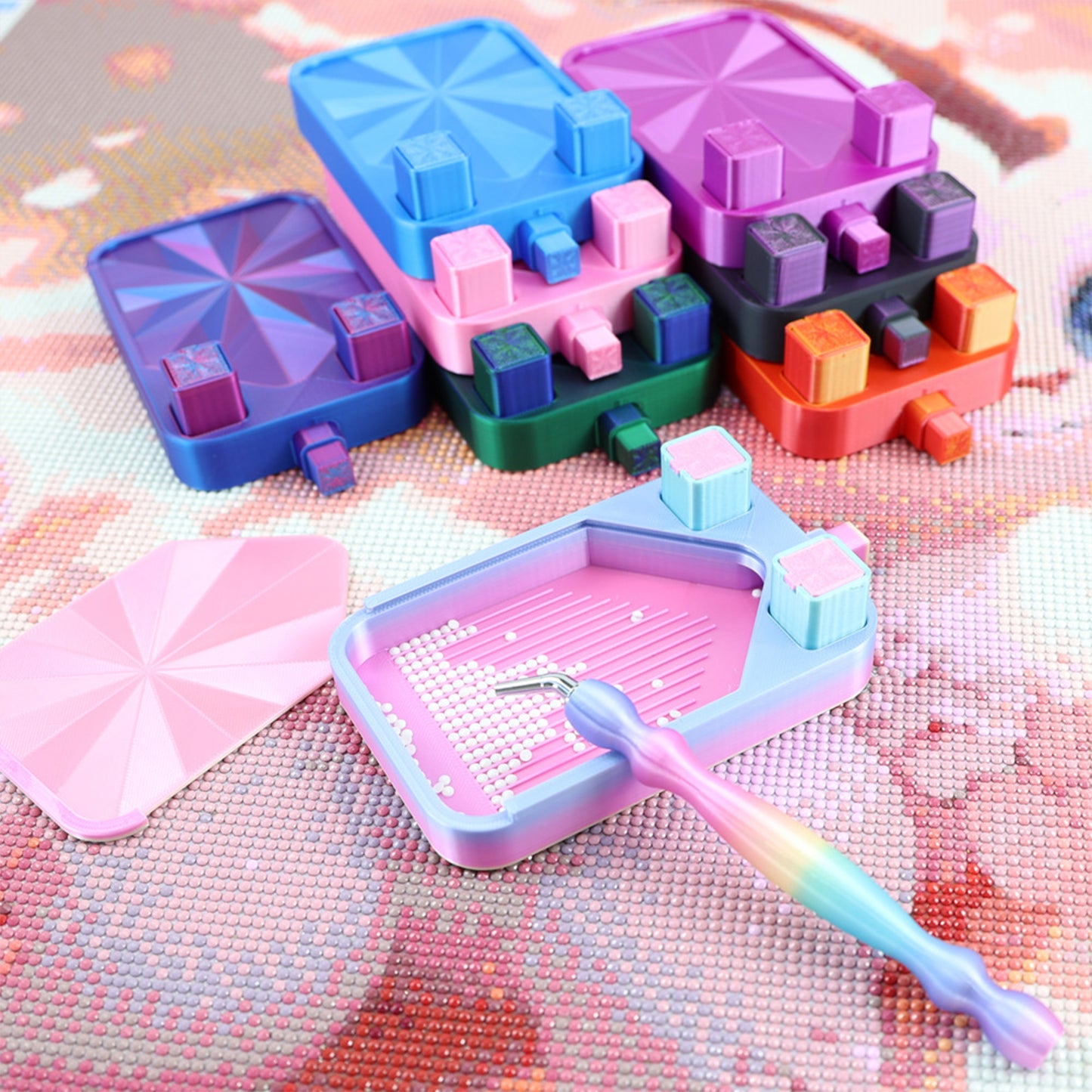 Diamond Painting Storage Container Tray with Stopper Lid for DIY Crafts (Teal)