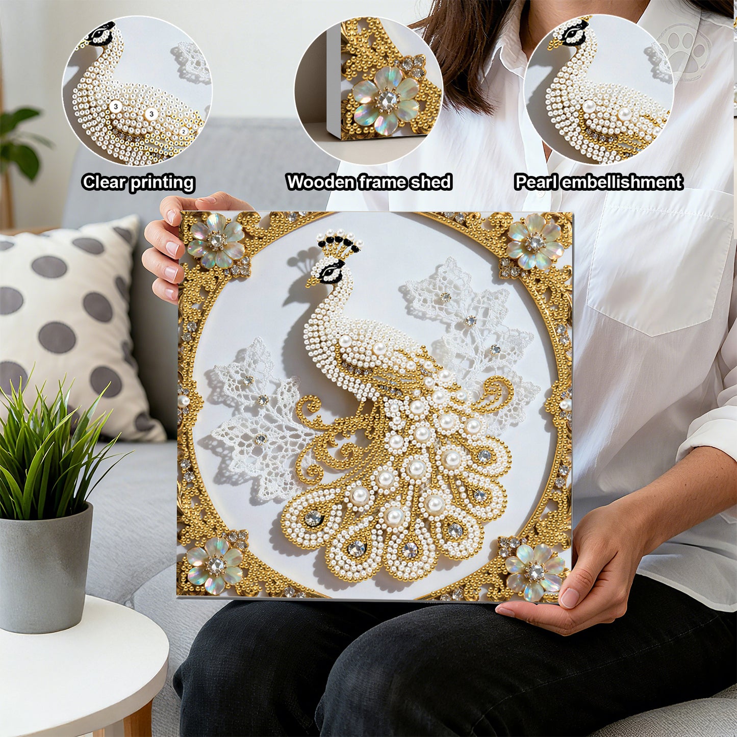 Peacock - DIY Pearl Gem Art Diamond Painting Kits With Framefor Home Decor -25x25cm