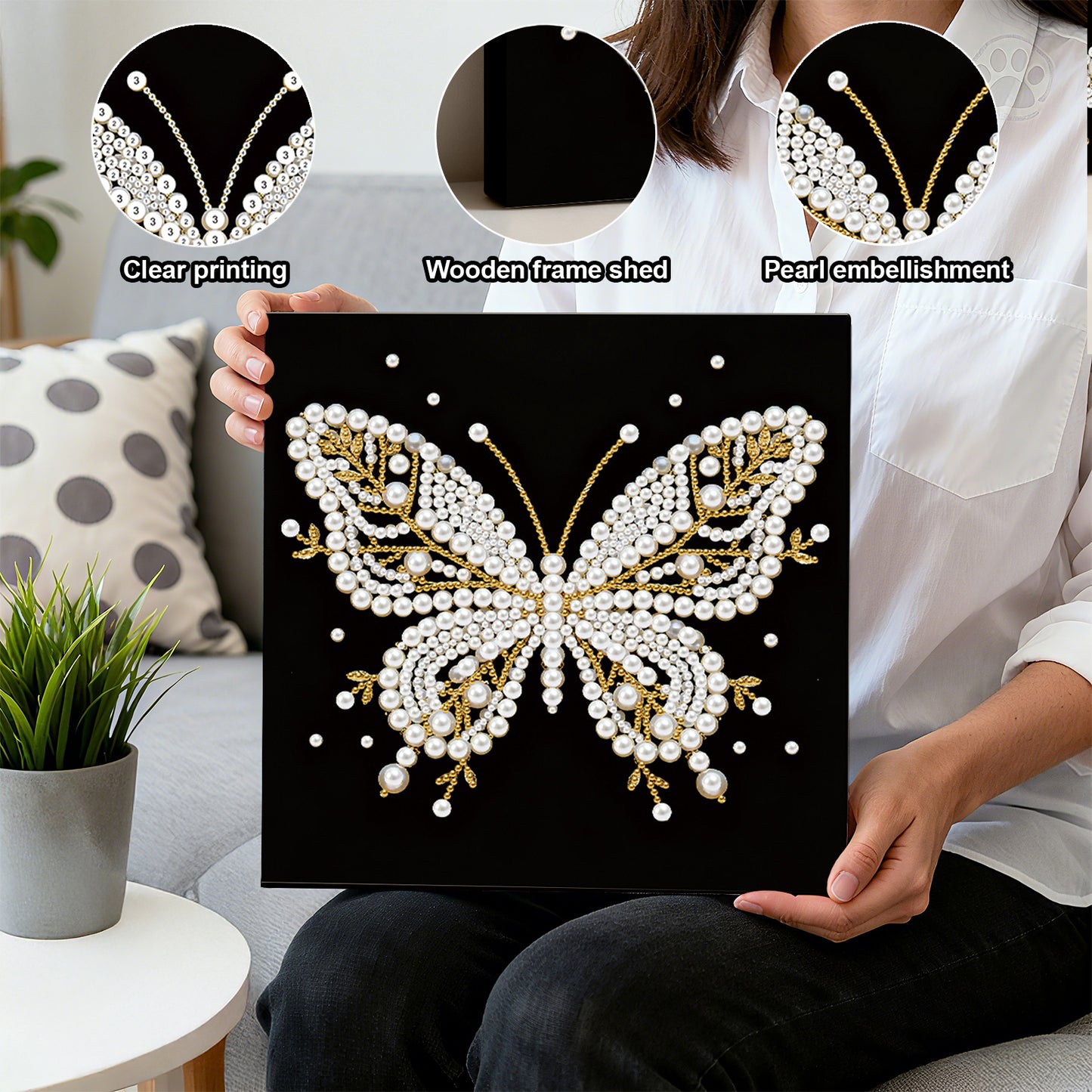 Butterfly - DIY Pearl Gem Art Diamond Painting Kits With Framefor Home Decor -25x25cm