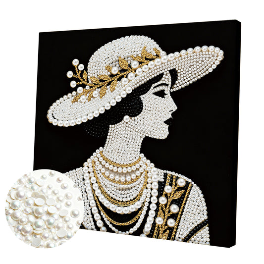Lady - DIY Pearl Gem Art Diamond Painting Kits With Framefor Home Decor -25x25cm