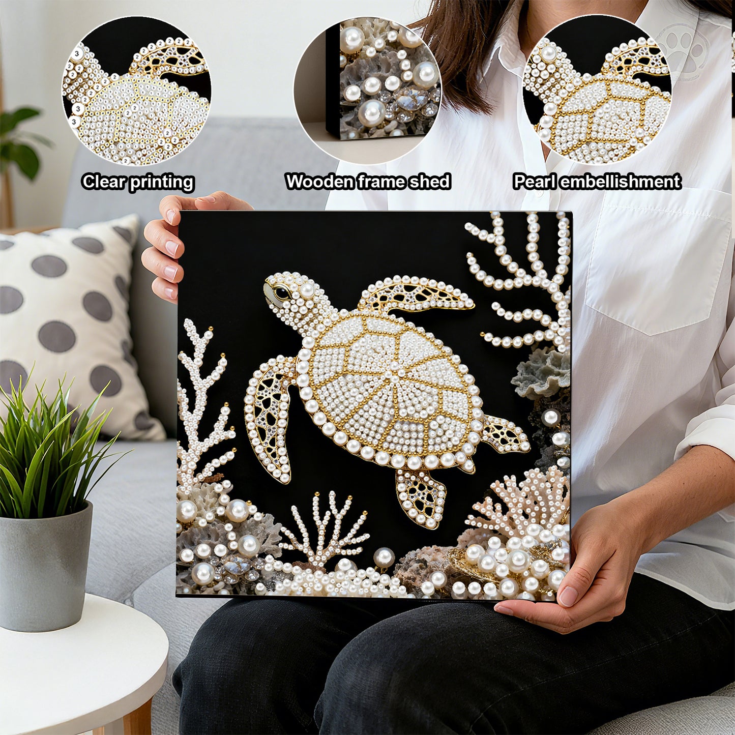 Sea Turtles - DIY Pearl Gem Art Diamond Painting Kits With Framefor Home Decor -25x25cm