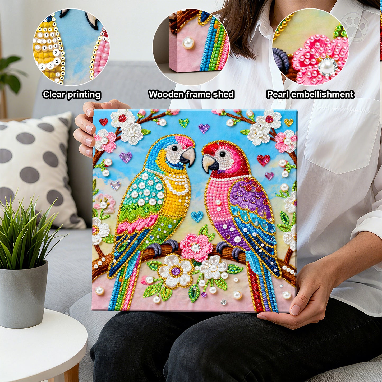 Pair Of Birds - DIY Pearl Gem Art Diamond Painting Kits With Framefor Home Decor -25x25cm