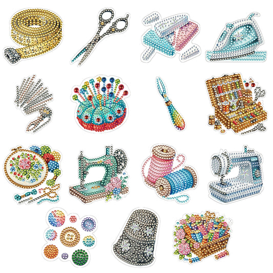 15pcs Sewing Tool 2D Acrylic DIY Diamond Art Fridge Magnet Kit for Home Decor