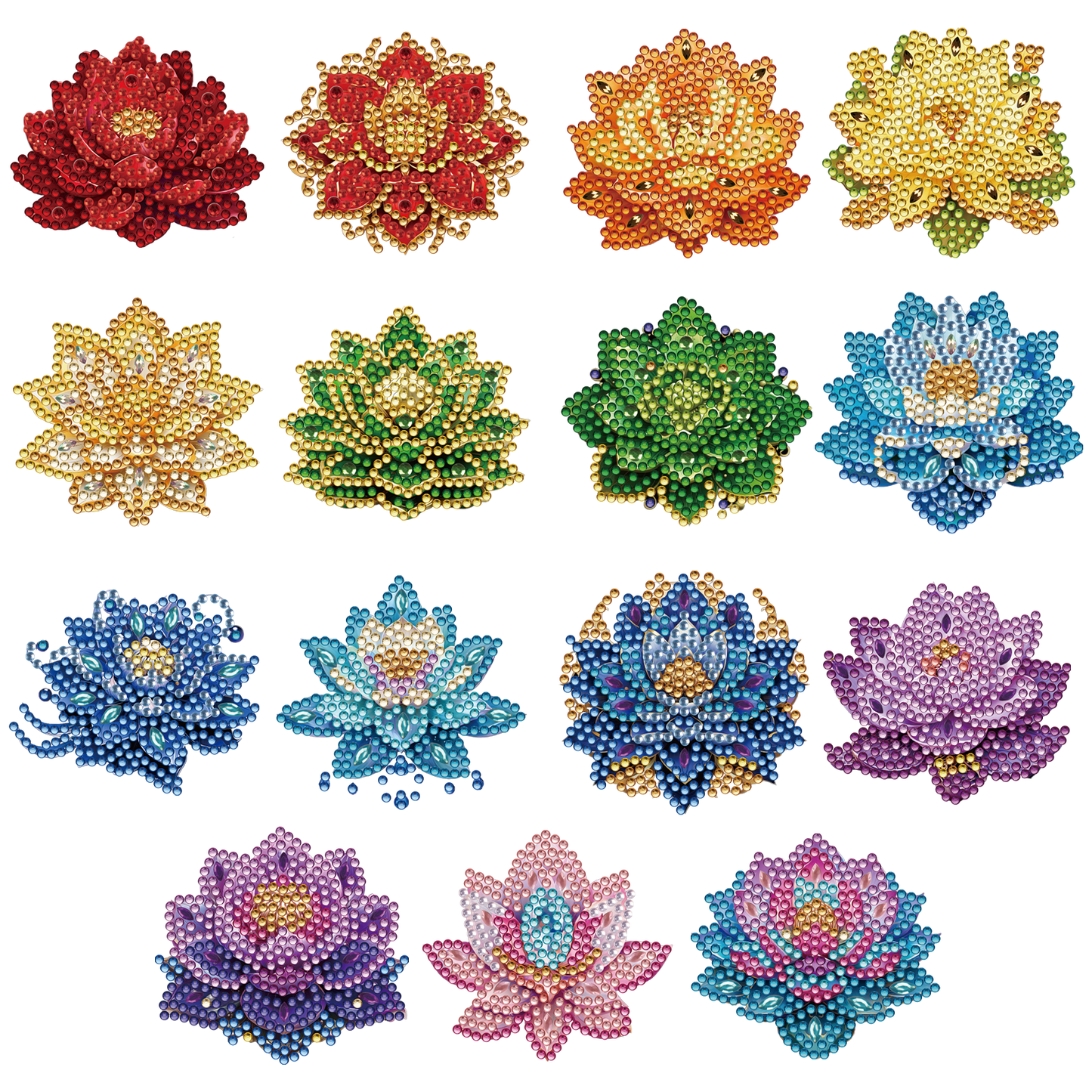 15pcs Lotus 2D Acrylic DIY Diamond Art Fridge Magnet Kit for Home Car Decor