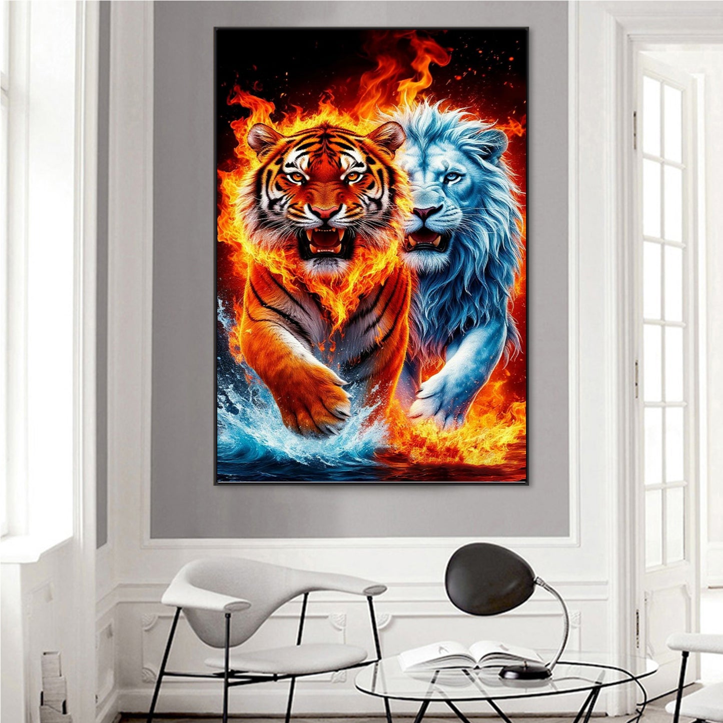 Lion Tiger - Partial AB Round Drill Diamond Painting 50*80CM