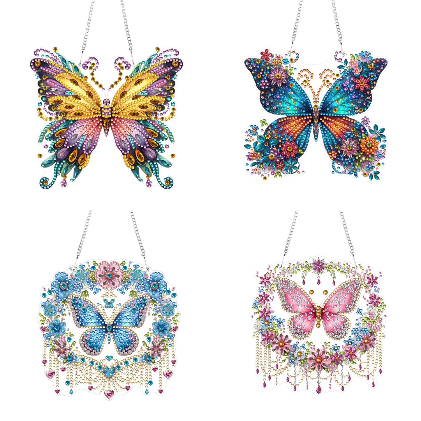 4pcs Hanging Butterfly DIY 2D Flat Acrylic Diamond Painting Pendant Kit for Home