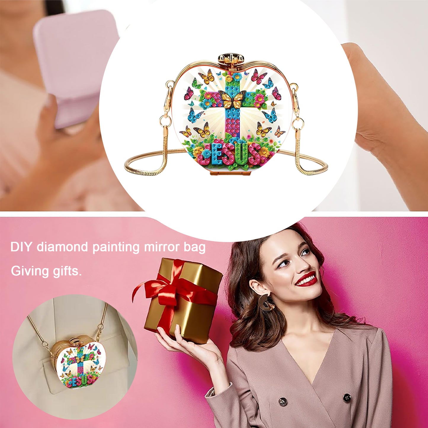 Cross DIY Acrylic Love Art Diamond Painting Coin Purse with Chain for Women Girl