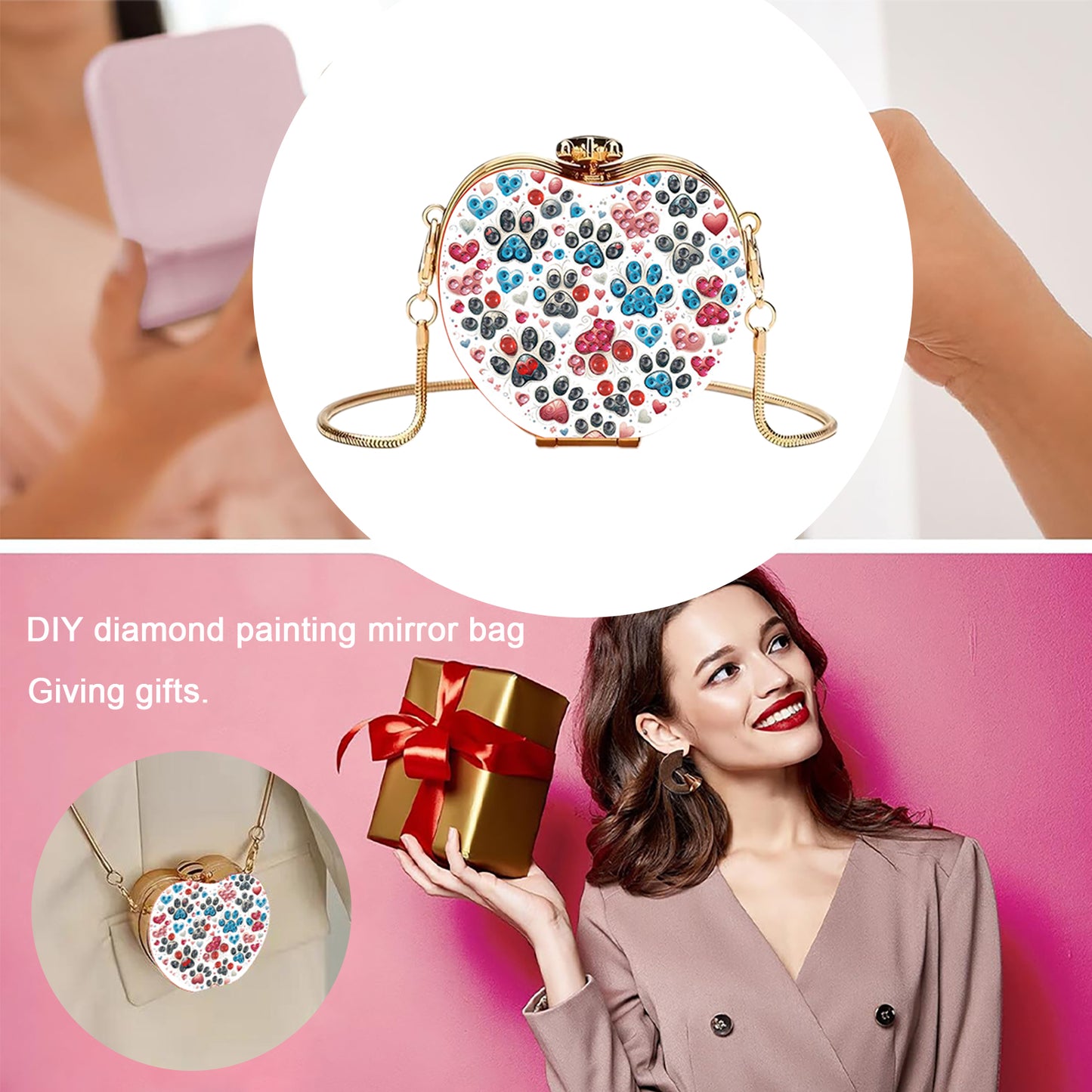 Cat Paw DIY Acrylic Love Art Diamond Painting Coin Purse with Chain for Women