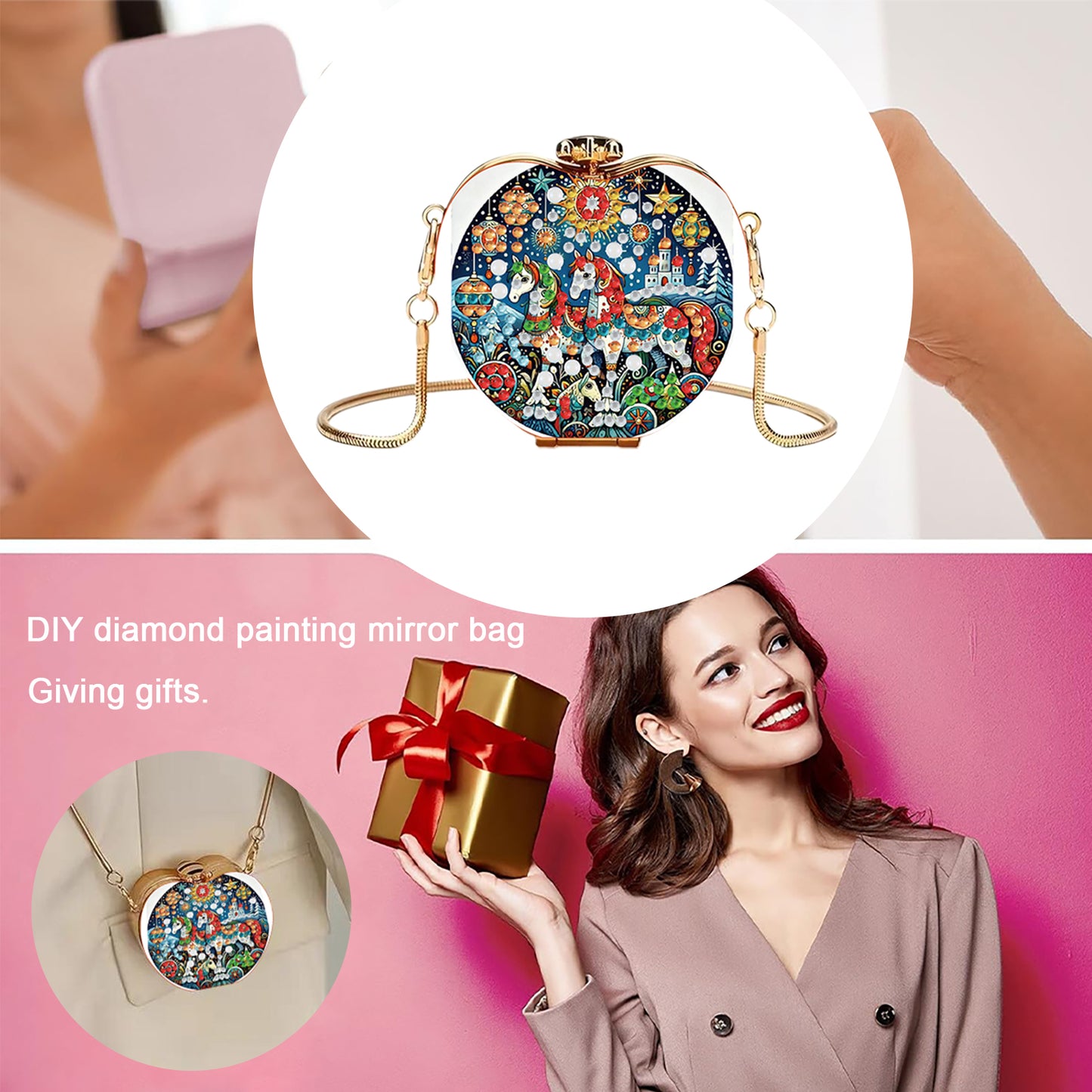 Horse DIY Acrylic Love Art Diamond Painting Coin Purse with Chain for Women Girl