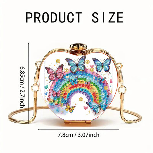 Rainbow DIY Acrylic Love Art Diamond Painting Coin Purse with Chain for Women