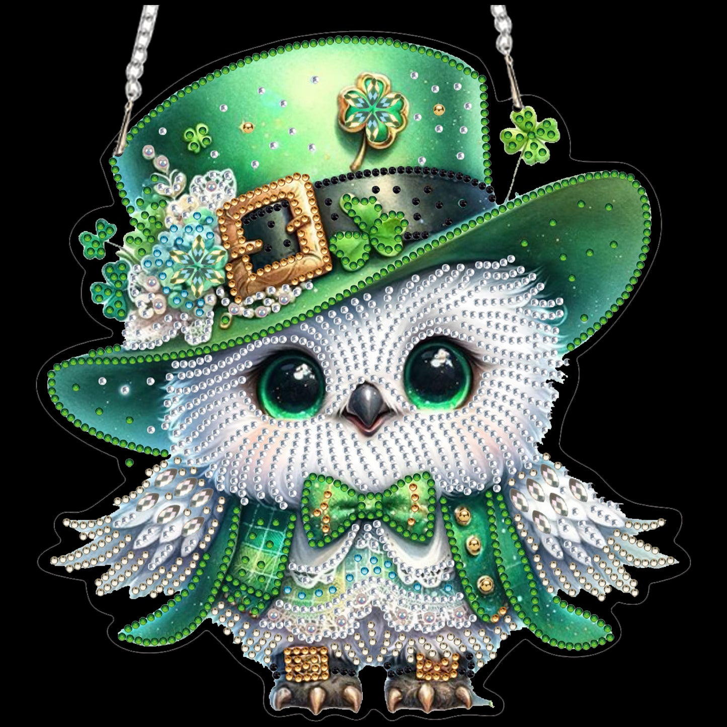 Four-Leaf Clover Owl 2D Flat DIY Diamond Painting Kits Window Hanging Home Decor