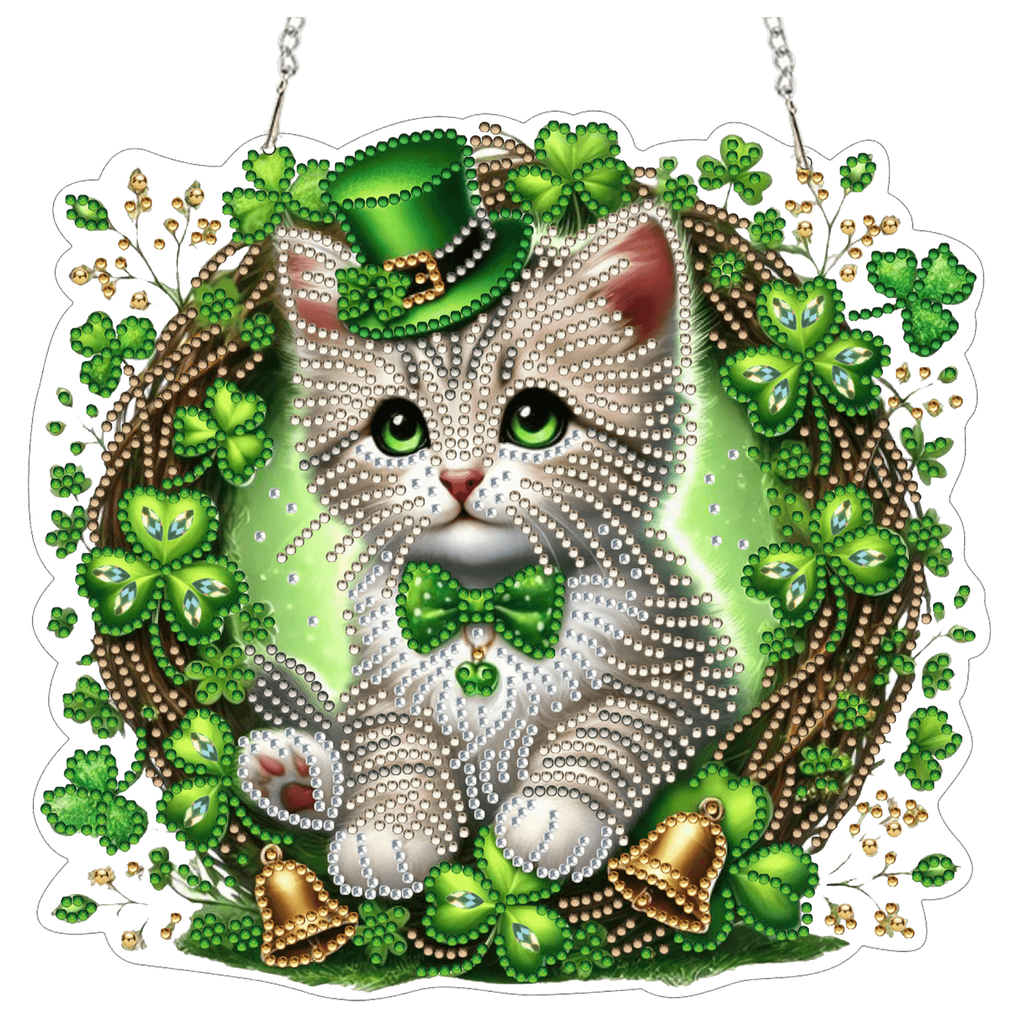 Four-Leaf Clover Cat 2D Flat DIY Diamond Painting Kits Window Hanging Home Decor