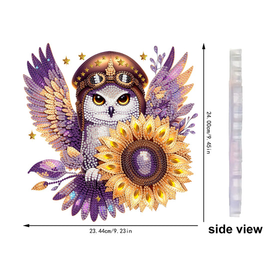 Owl Sunflower 2D Flat DIY Acrylic Diamond Painting Kit Window Hanging Wall Decor
