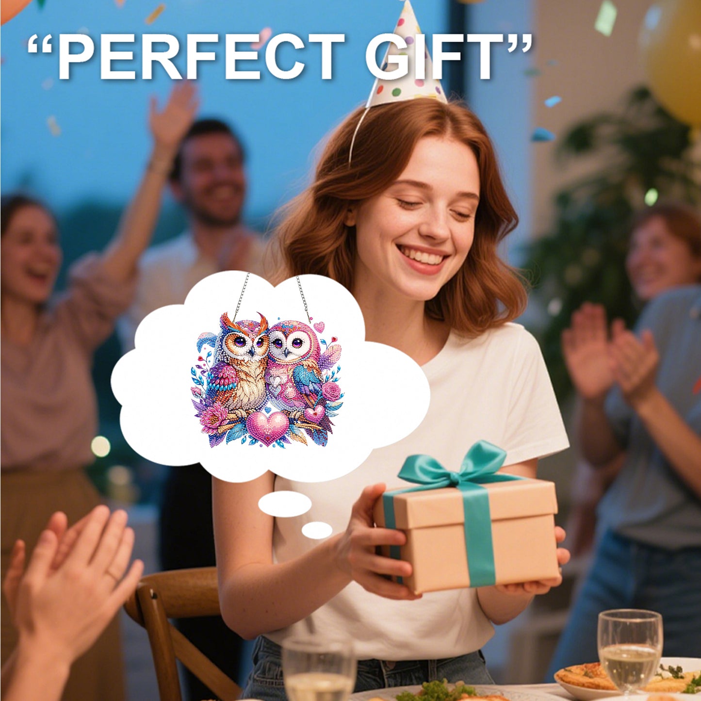 Owl Heart 2D Flat DIY Acrylic Diamond Painting Kits Window Hanging Home Decor