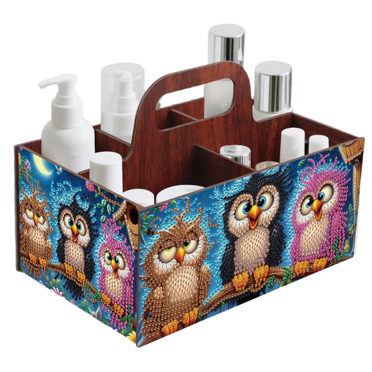 Three Owls DIY Wooden Diamond Art Painting Storage Box with Handheld Home Decor