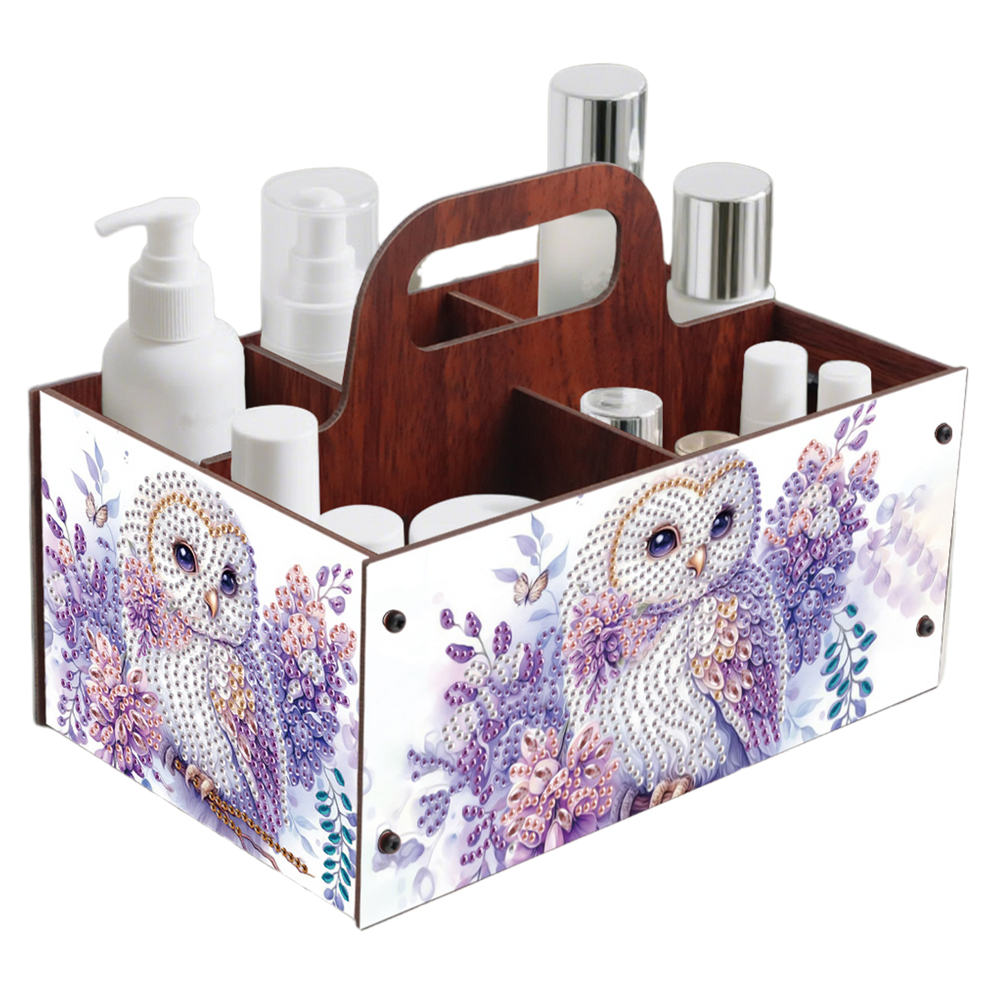 Purple Owl DIY Wooden Diamond Art Painting Storage Box with Handheld Home Decor
