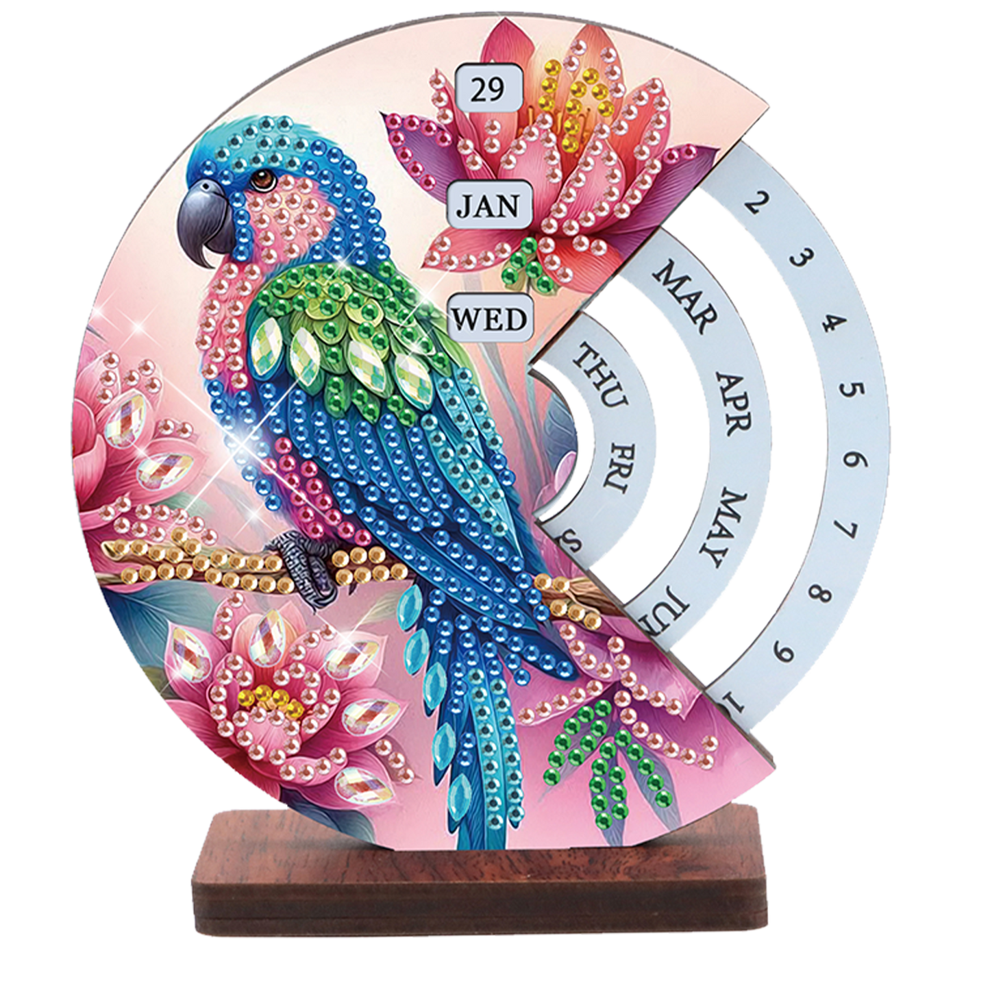 2pcs Parrot DIY Diamond Art Wooden Round Rotatable Calendar for Home Office