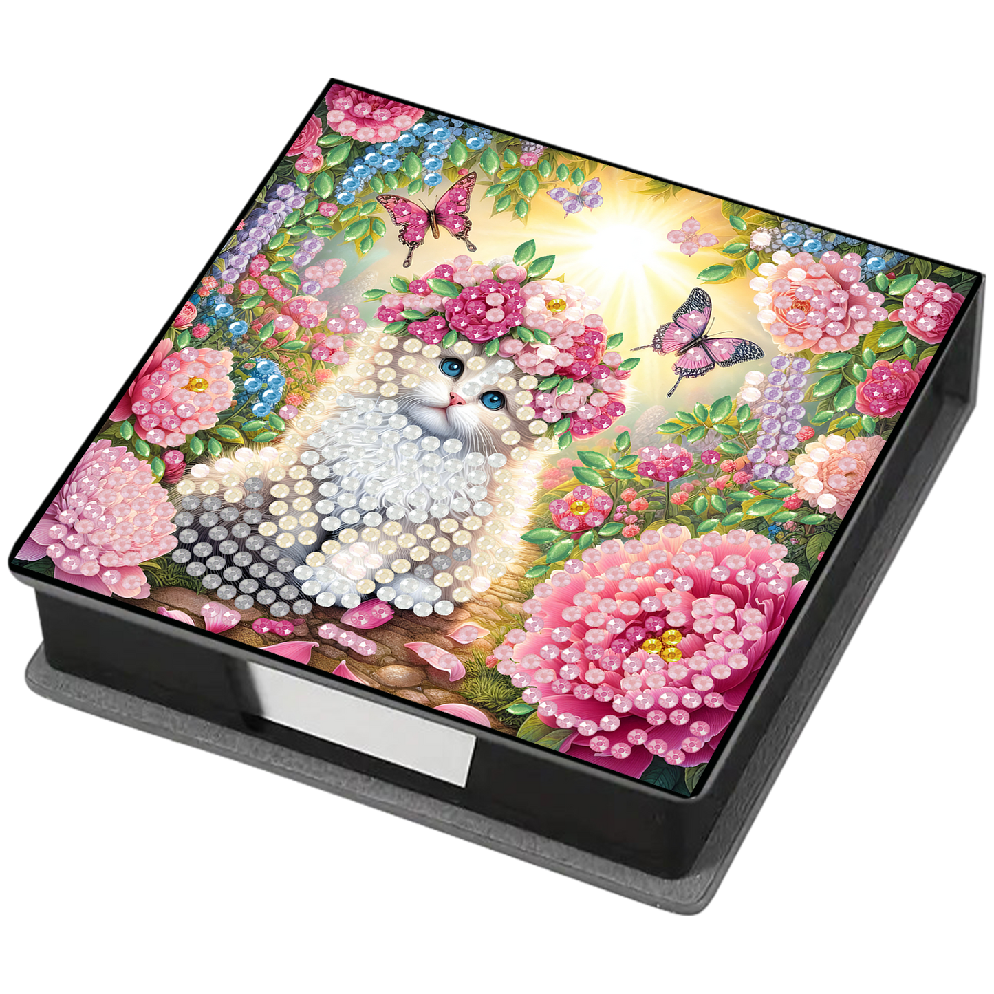Kitty PU DIY 5D Diamond Painting Note Box (160 Blank Notepads) for Office Home