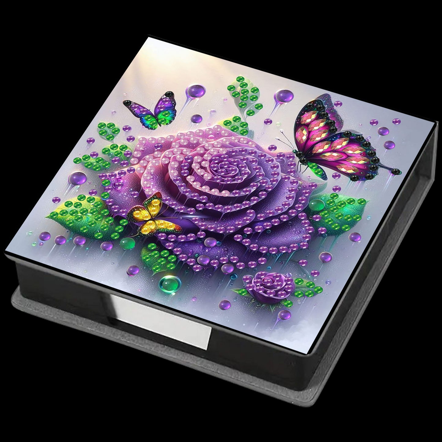 Purple Rose PU DIY 5D Diamond Painting Note Box (160 Blank Notepads) for Office