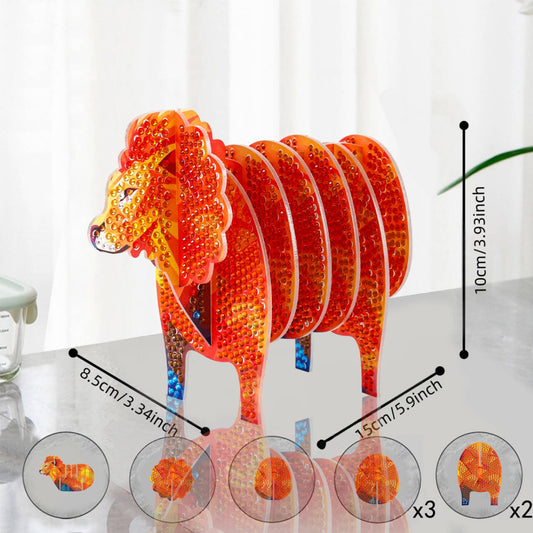 Lion 5D DIY Animal Pattern Diamond Painting Coasters Kits with Holder for Home