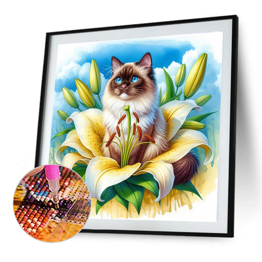 Cat And Lily - Full Round Drill Diamond Painting 30*30CM