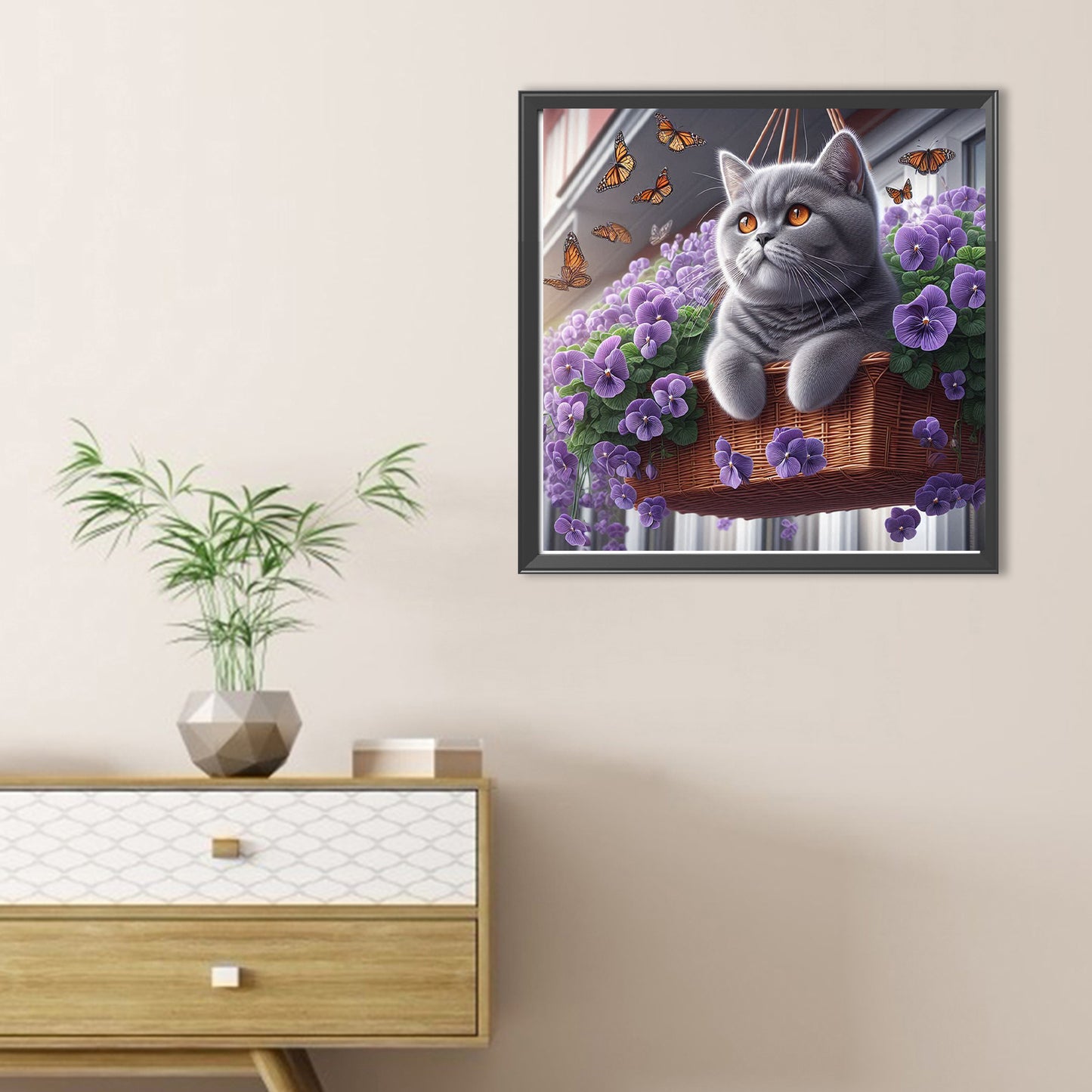 Blue Cat And Flowers - Full Round Drill Diamond Painting 30*30CM