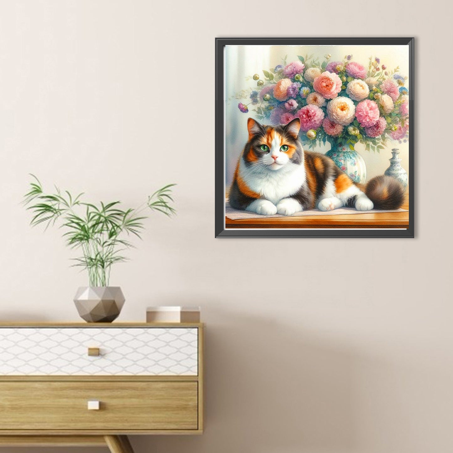 Kitty And Vase - Full Round Drill Diamond Painting 30*30CM