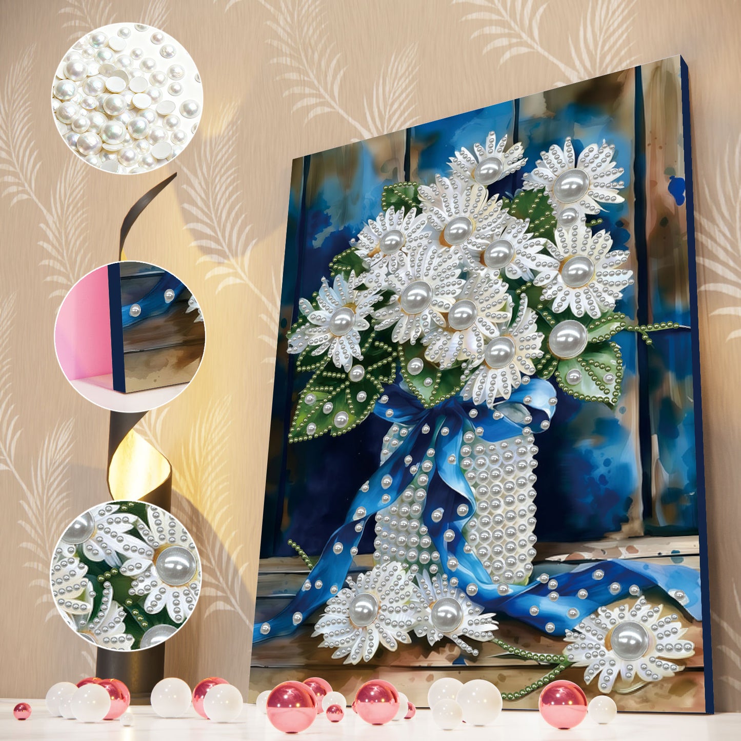 Blue Vase - DIY Pearl Gem Art Diamond Painting Kits With Framefor Home Decor -30x40cm