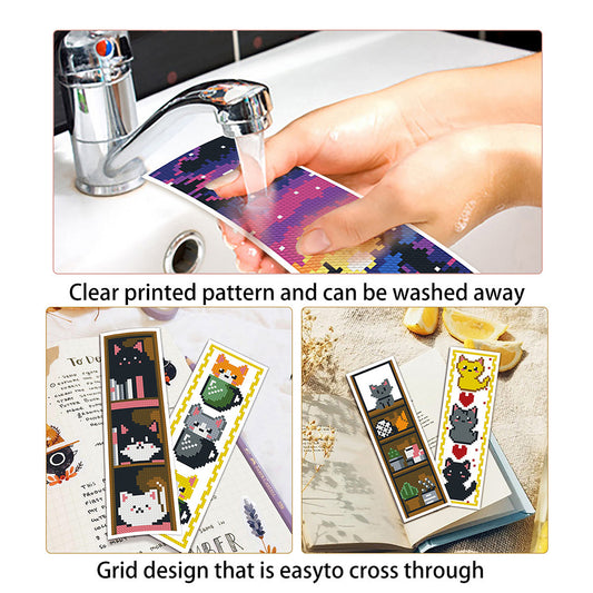 6Pcs Animal DIY Cotton Single-Sided Stamped Needlepoint Bookmark Kit 47x28cm
