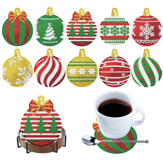 10pcs Lights Wooden DIY Coaster Diamond Art Kits with Holder No-Slip Home Decor