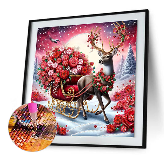 Flower Cart Deer - Special Shaped Drill Diamond Painting 30*30CM