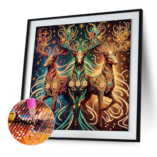 Golden Deer - Special Shaped Drill Diamond Painting 30*30CM