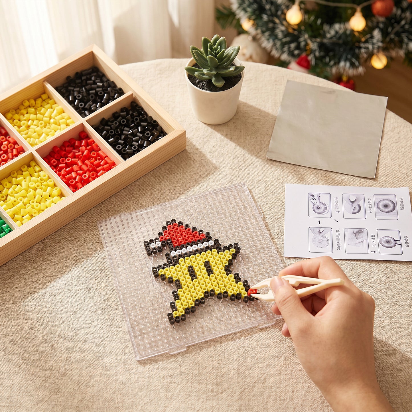 Christmas Five-pointed DIY 5mm Fuse Beads Kit Including Pegboards and Ironing Paper Melty Beads Set Safety